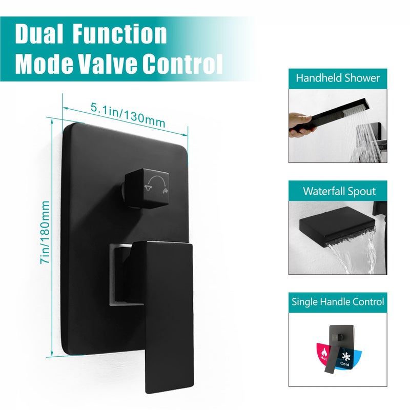 SKOWLL Tub Faucet with Handheld Sprayer, Matte Black Bathtub Faucet Wall Mount Waterfall Tub Faucets High Flow, Modern Bathroom Tub Filler Single Handle Faucet Set Rough in Valve - Image 2